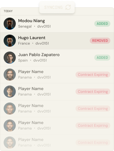 Real-time roster sync dashboard showing daily league data updates