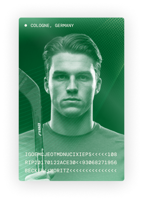 Visa-style player identification card showing immigration data fields