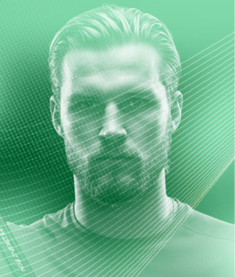 Hockey player biometric security scan visualization